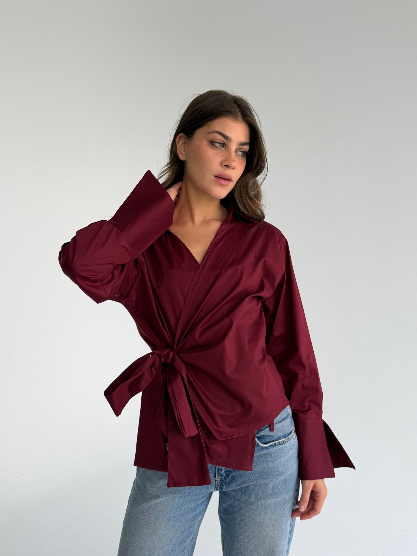 Wrap shirt-burgundy