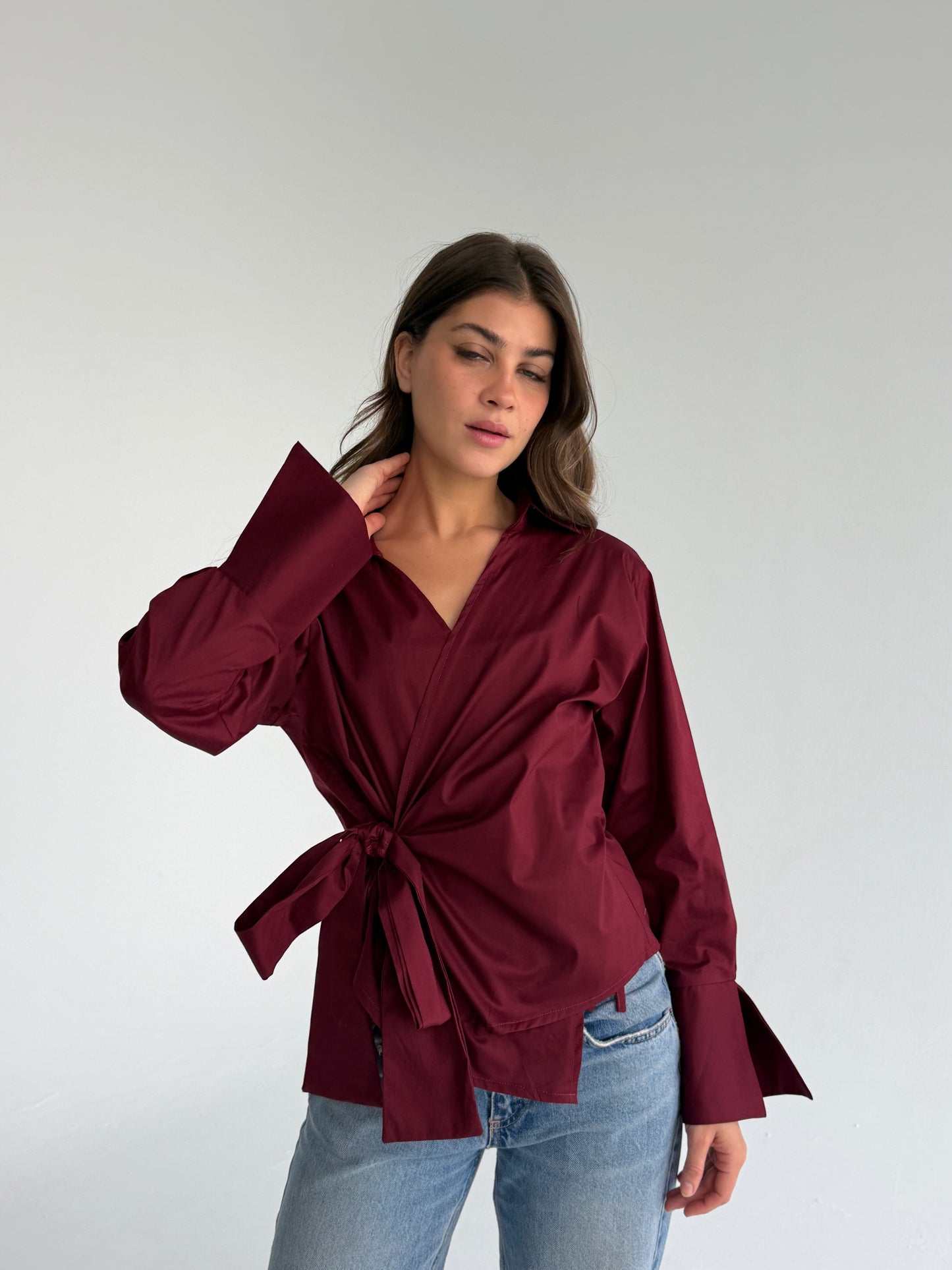 Wrap shirt-burgundy