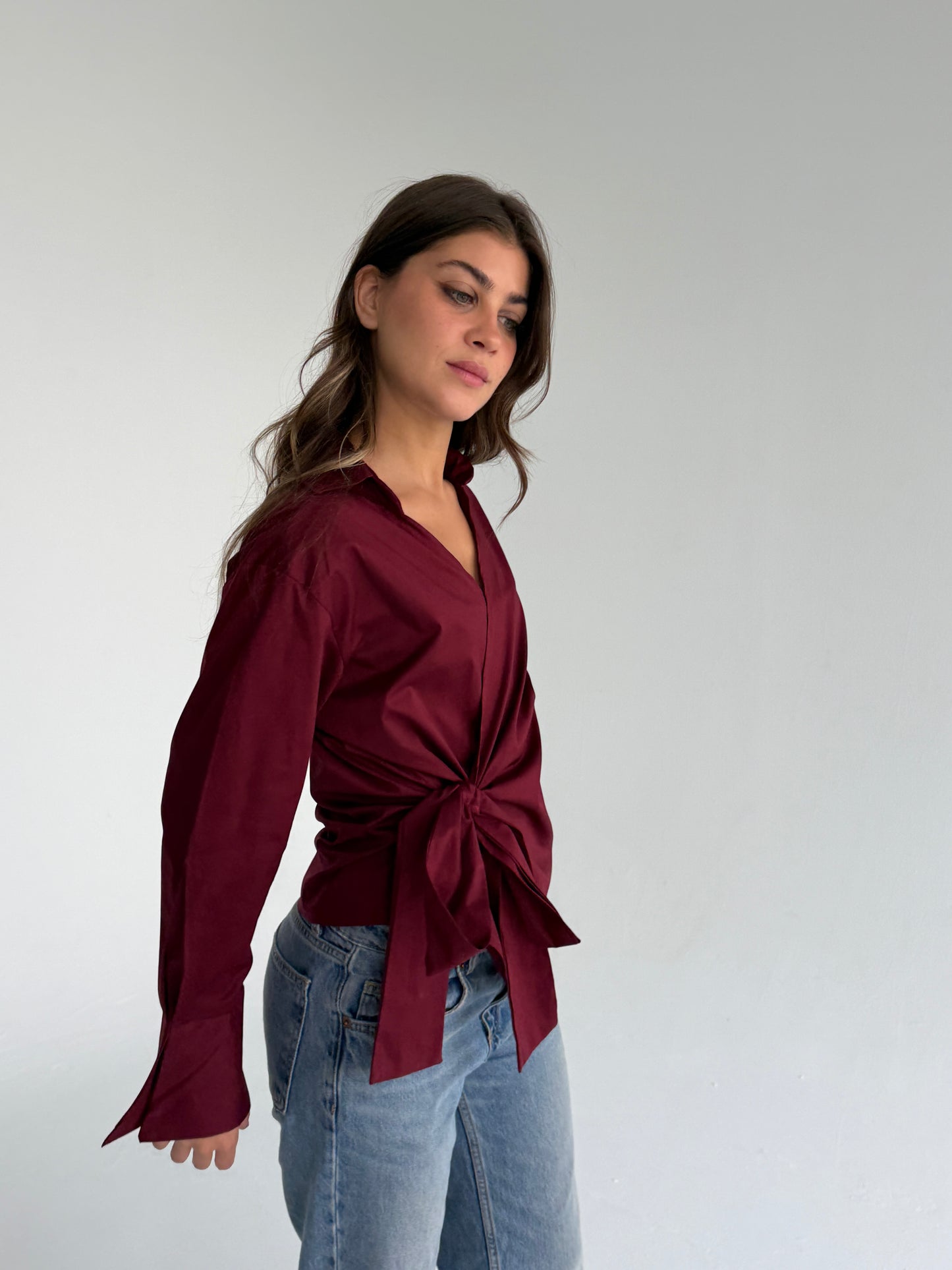 Wrap shirt-burgundy
