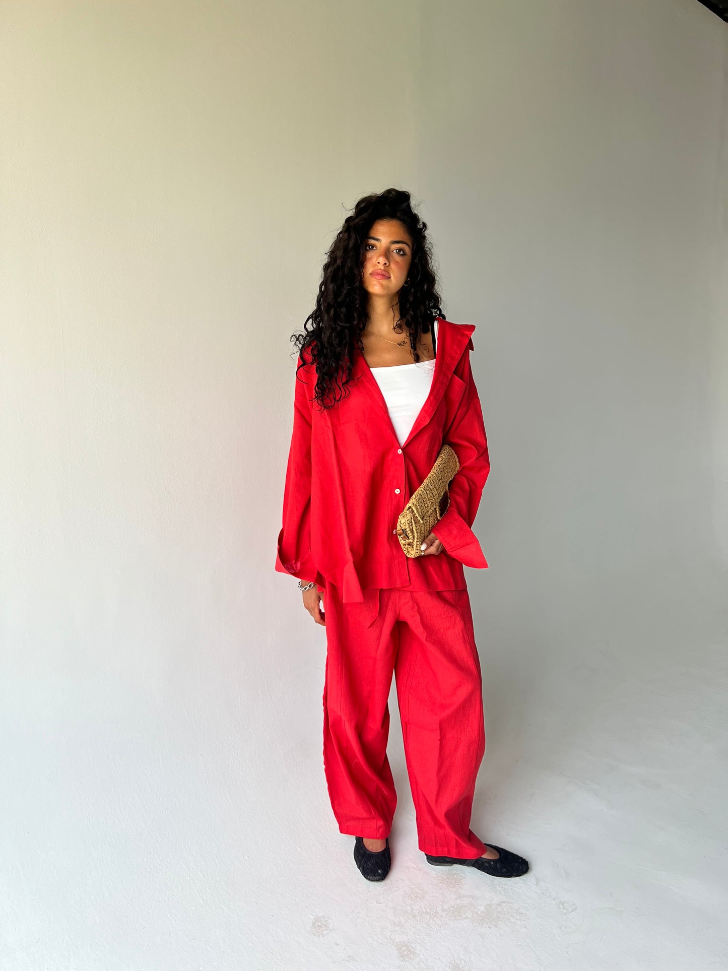 Oversized linen shirt-Red