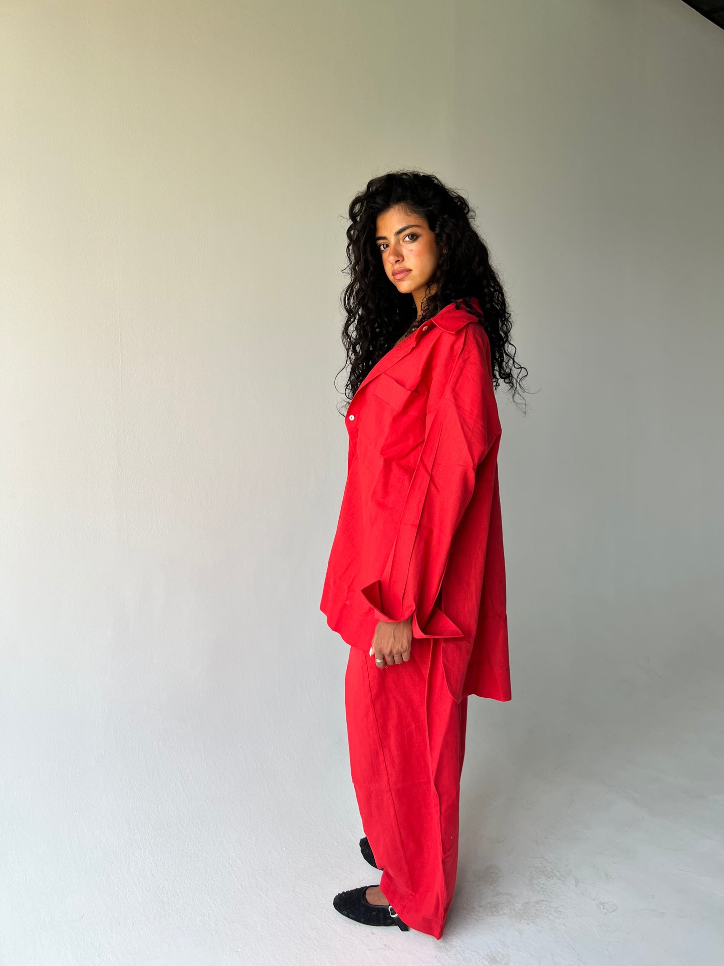 Oversized linen shirt-Red