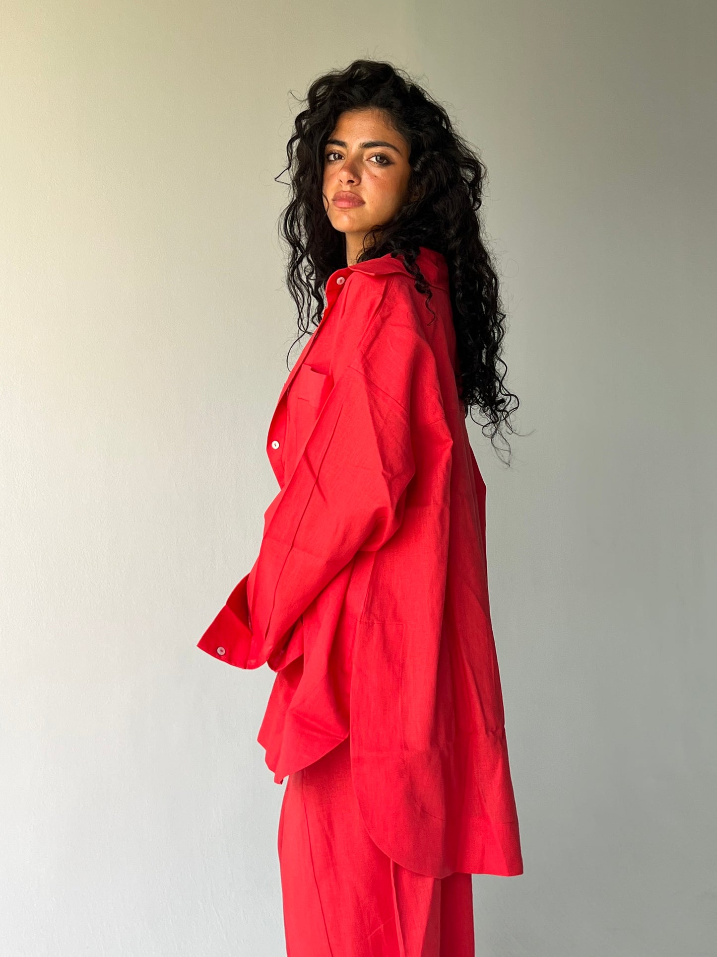 Oversized linen shirt-Red