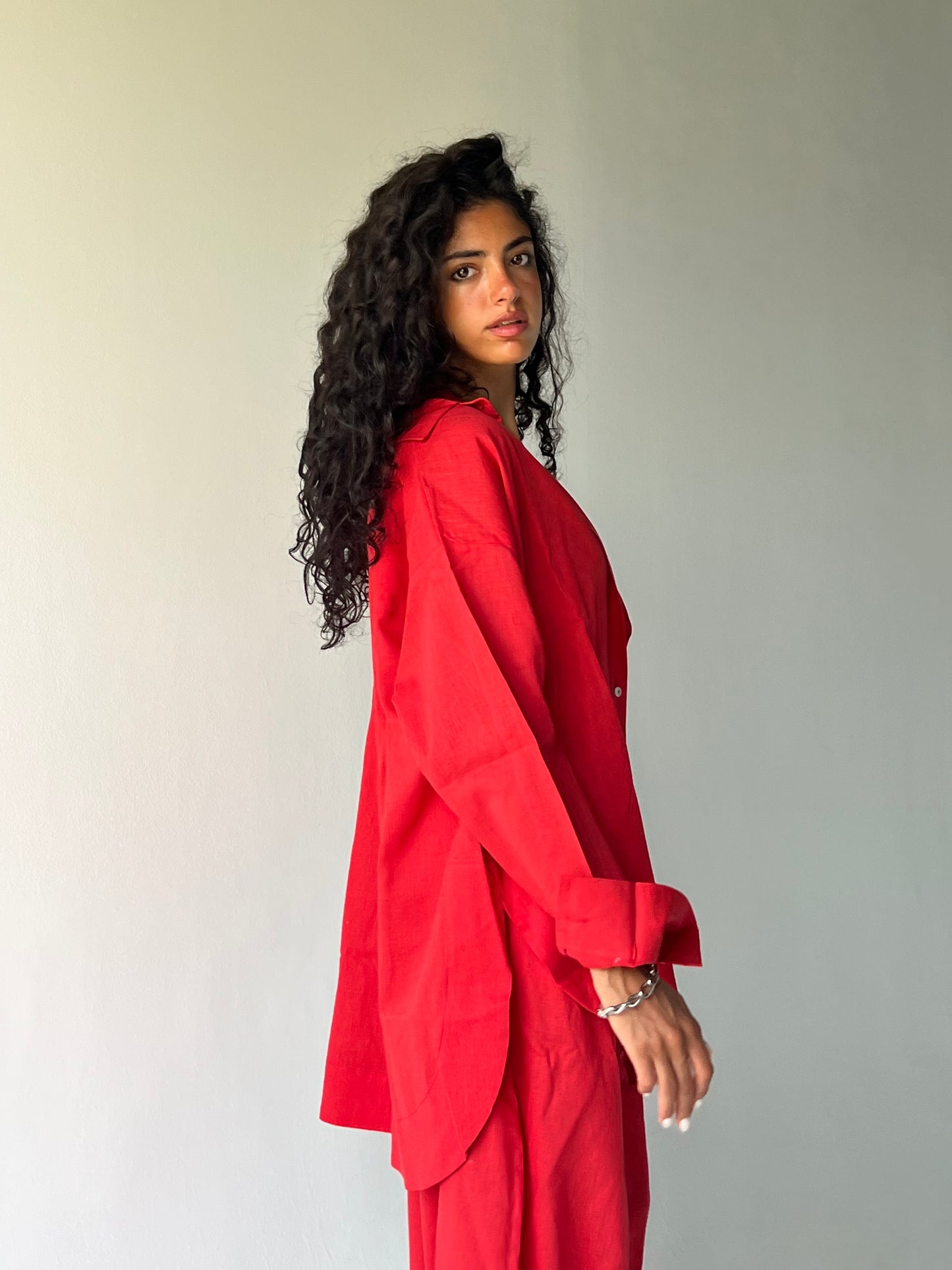 Oversized linen shirt-Red