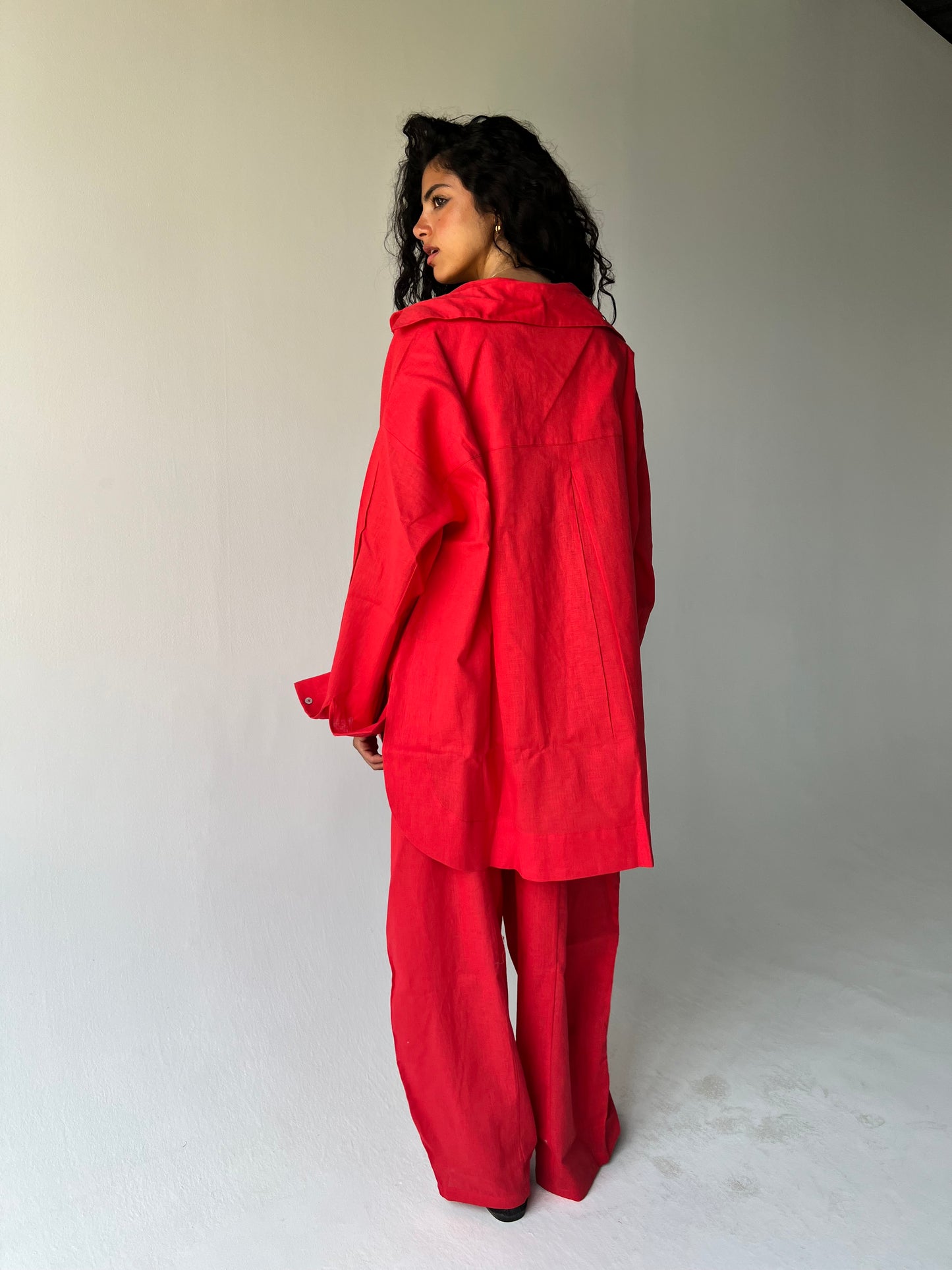 Oversized linen shirt-Red