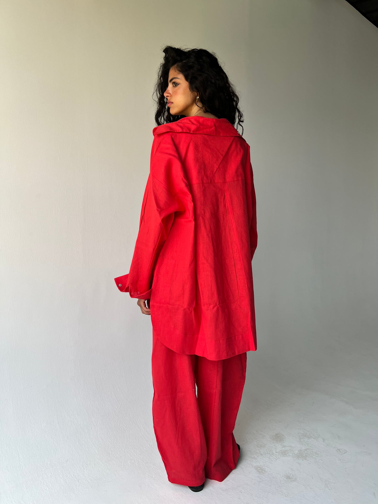 Oversized linen shirt-Red
