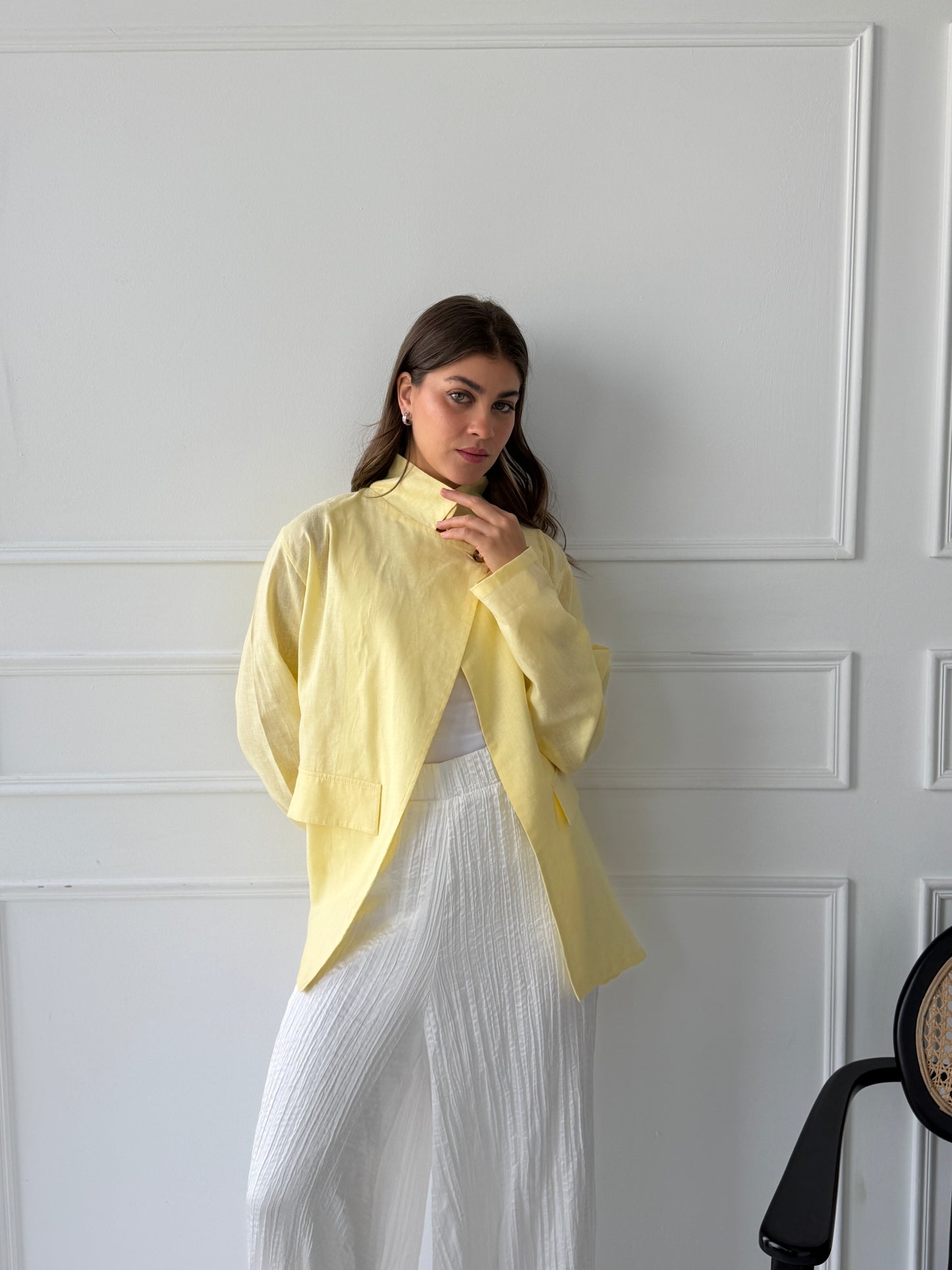 Linen blazer-butter yellow