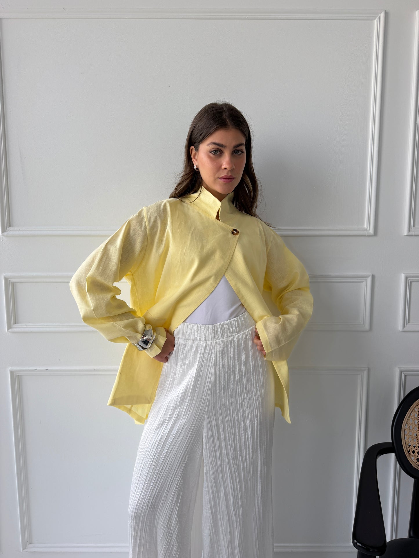 Linen blazer-butter yellow