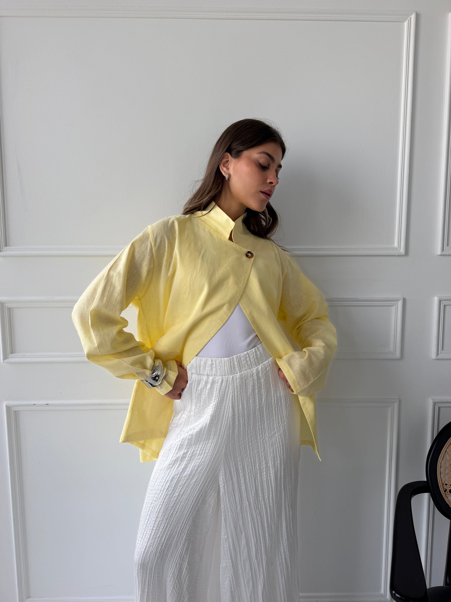 Linen blazer-butter yellow