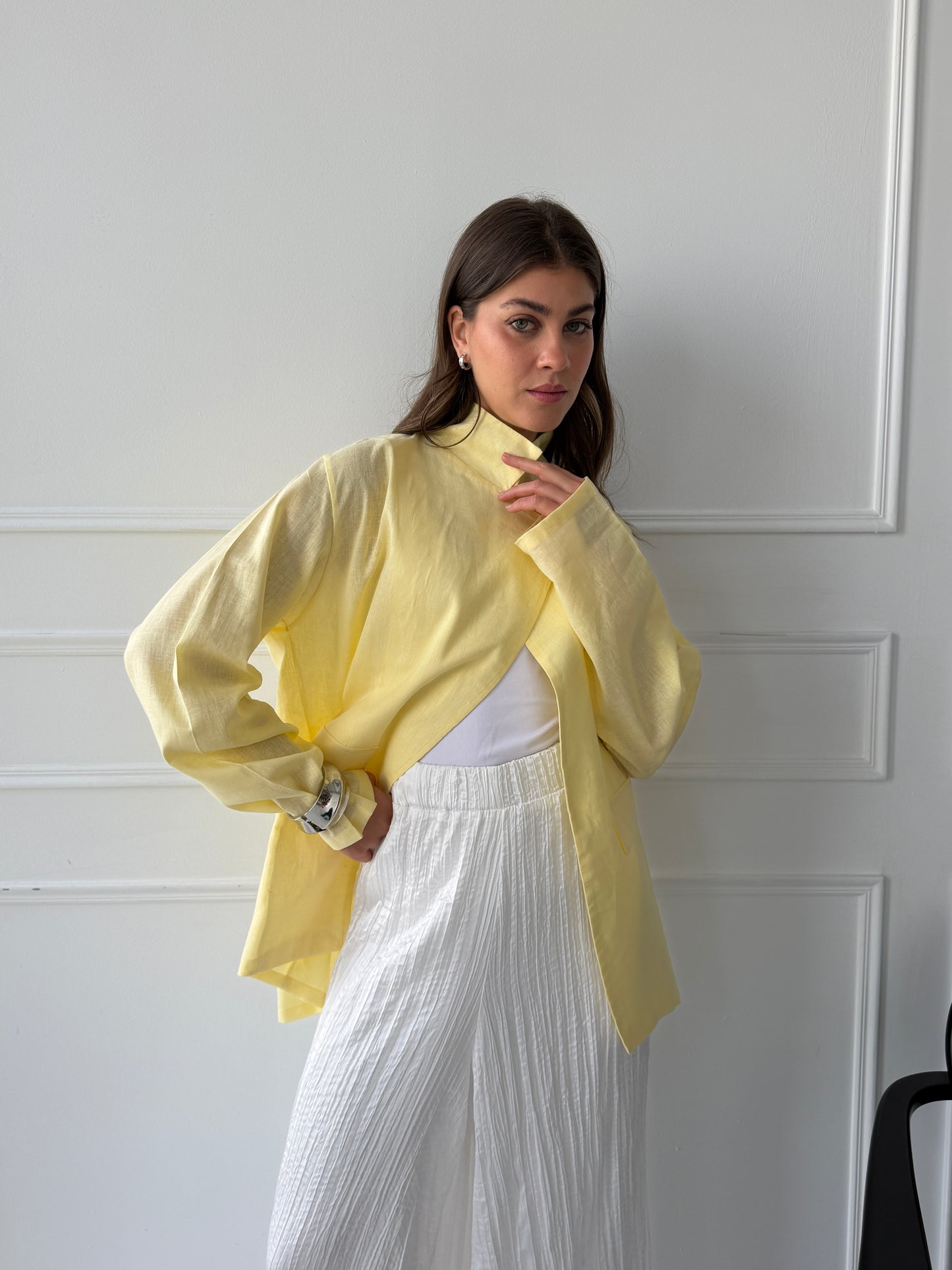 Linen blazer-butter yellow