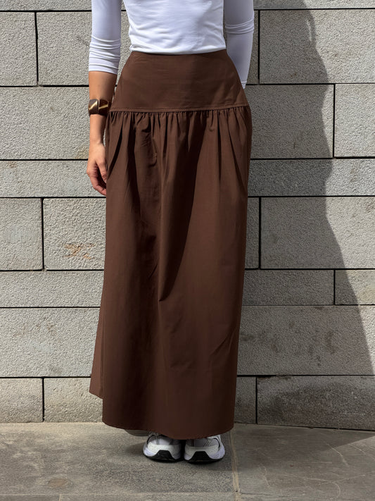 Drop waist skirt-brown