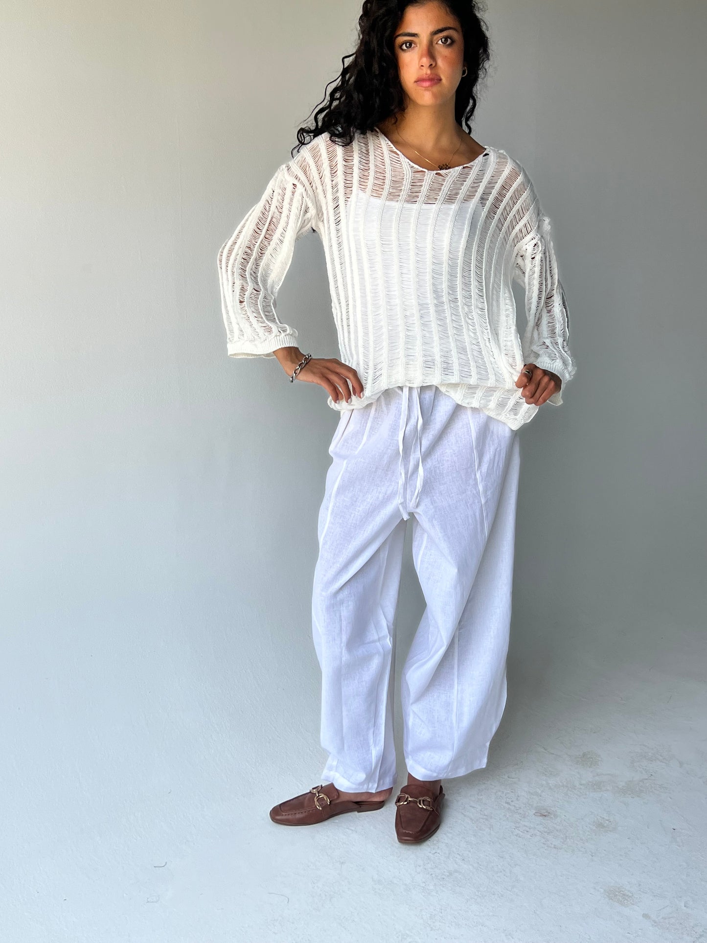Ballon linen pants-White