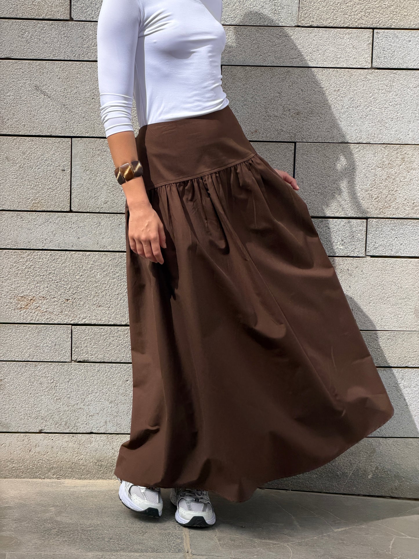 Drop waist skirt-brown