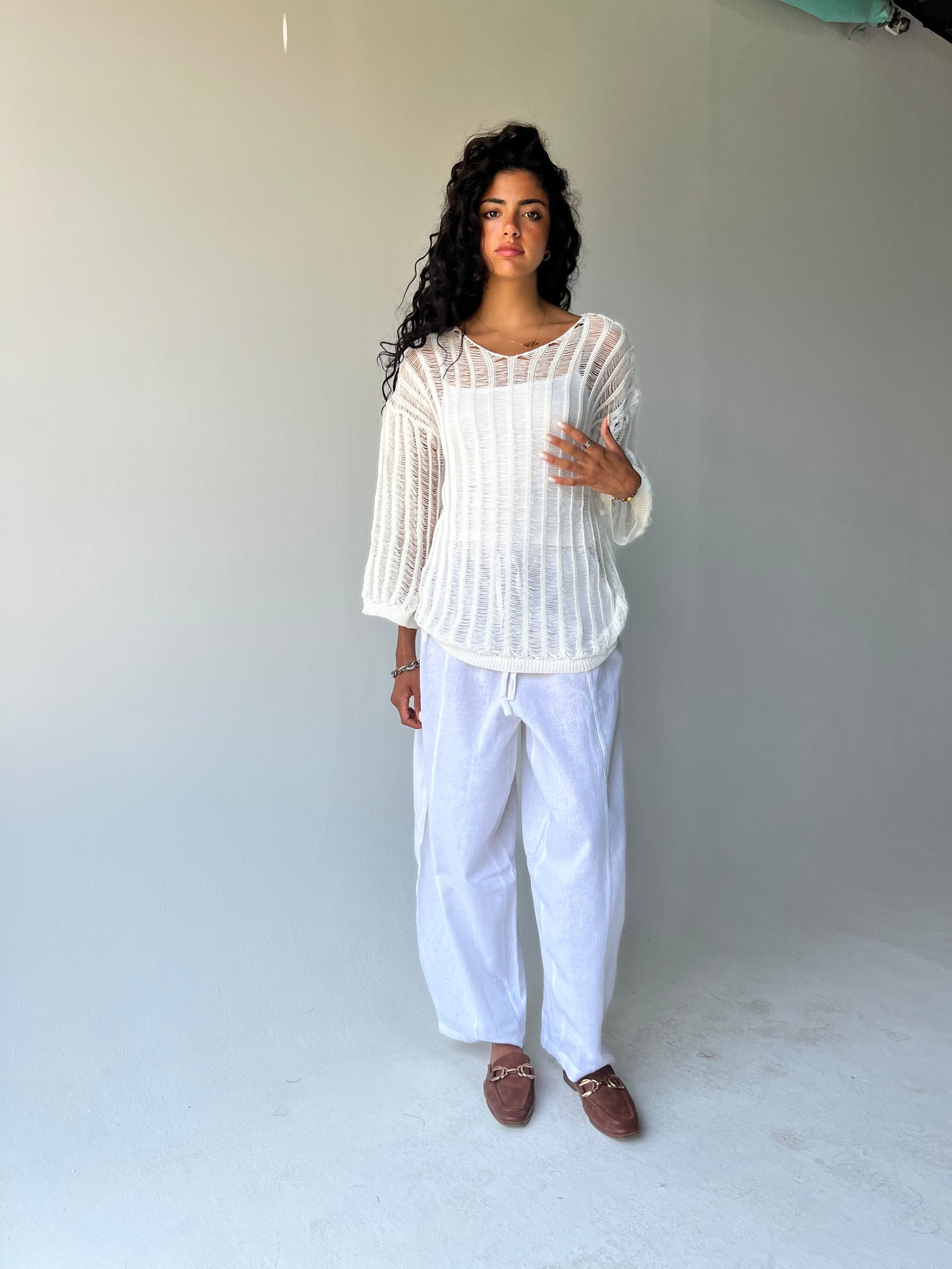 Ballon linen pants-White