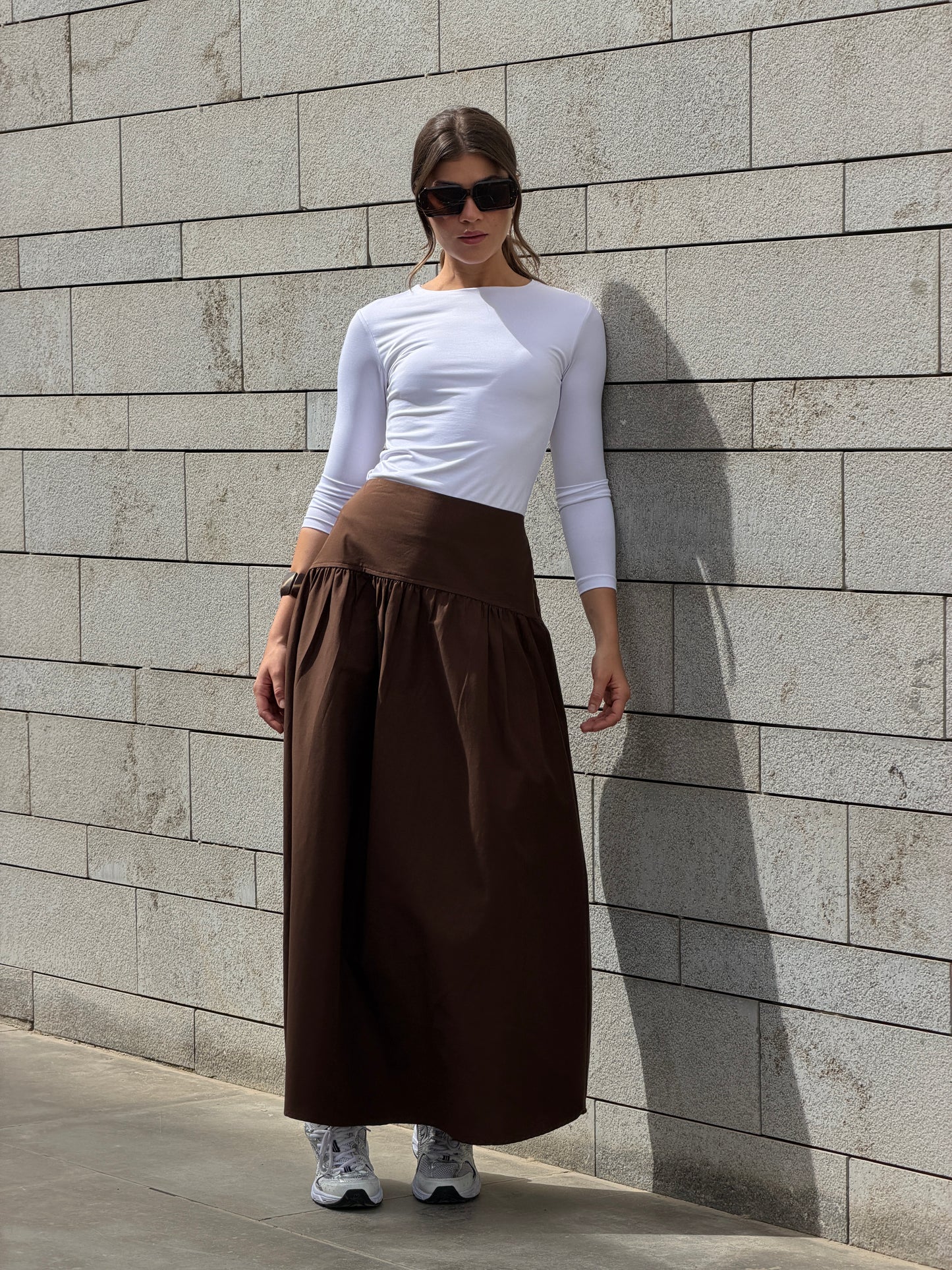 Drop waist skirt-brown