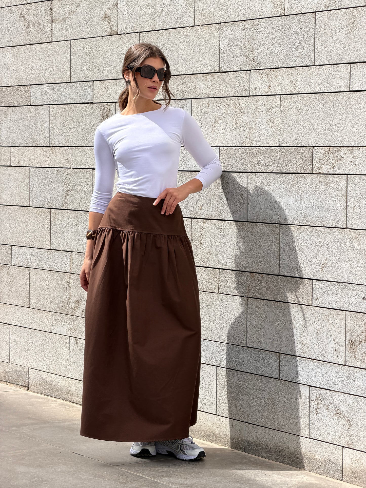 Drop waist skirt-brown