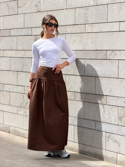 Drop waist skirt-brown