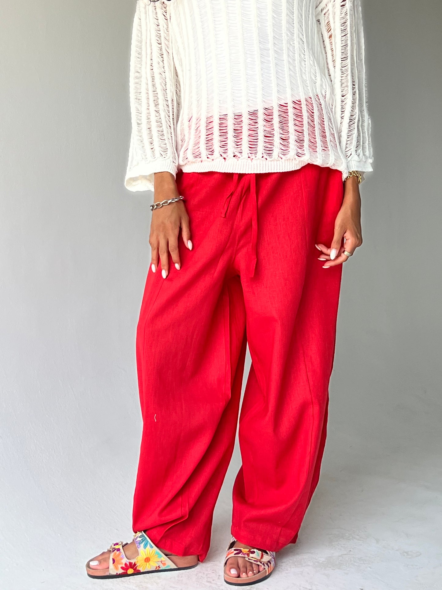 Ballon linen pants-Red