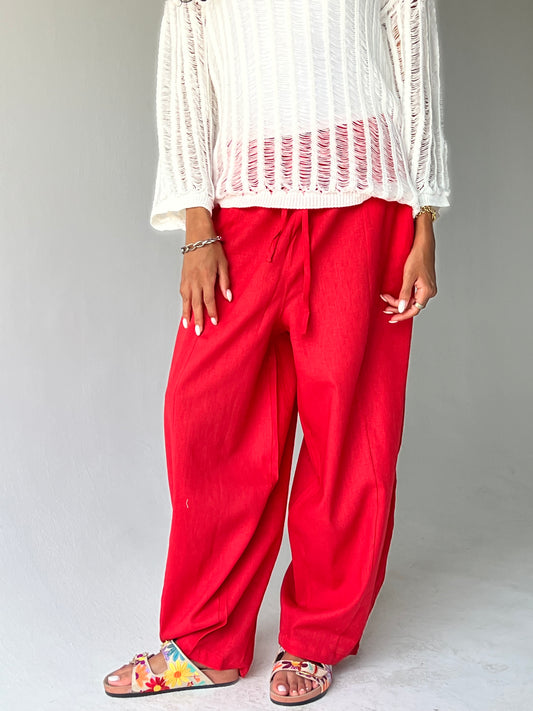 Ballon linen pants-Red
