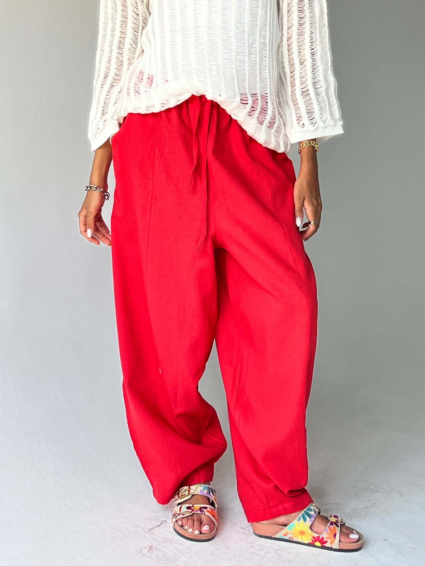 Ballon linen pants-Red