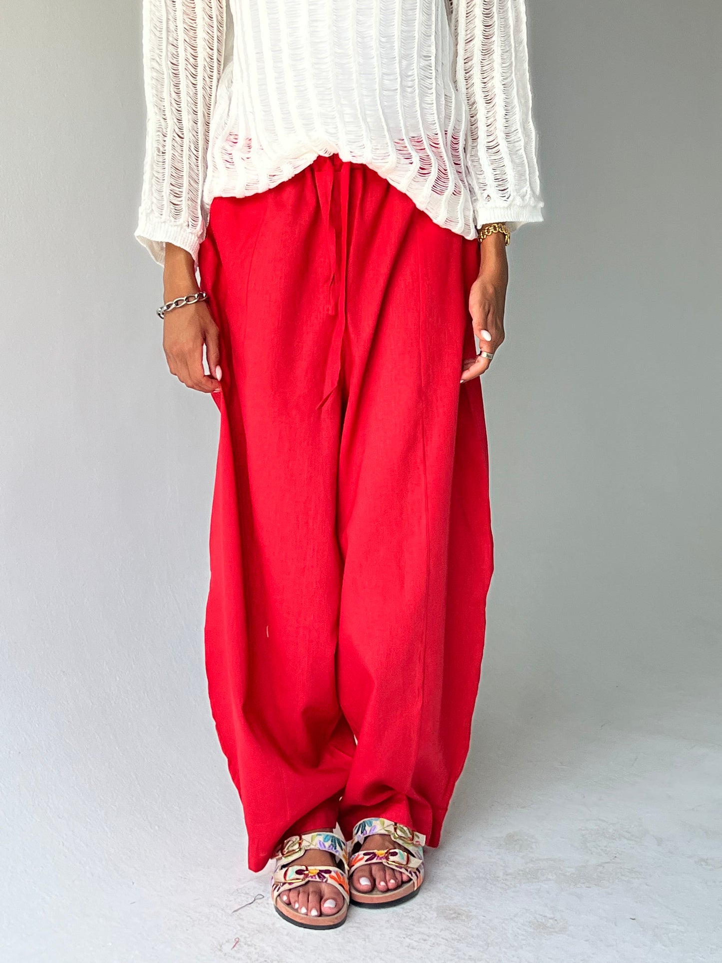 Ballon linen pants-Red
