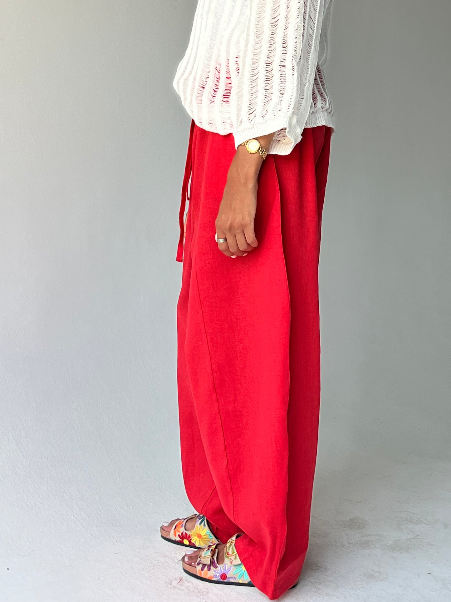 Ballon linen pants-Red