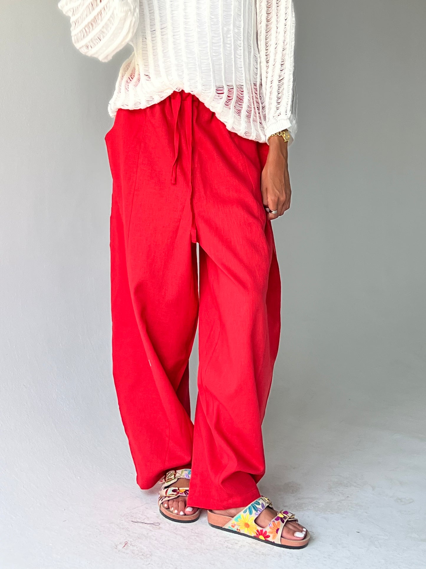 Ballon linen pants-Red