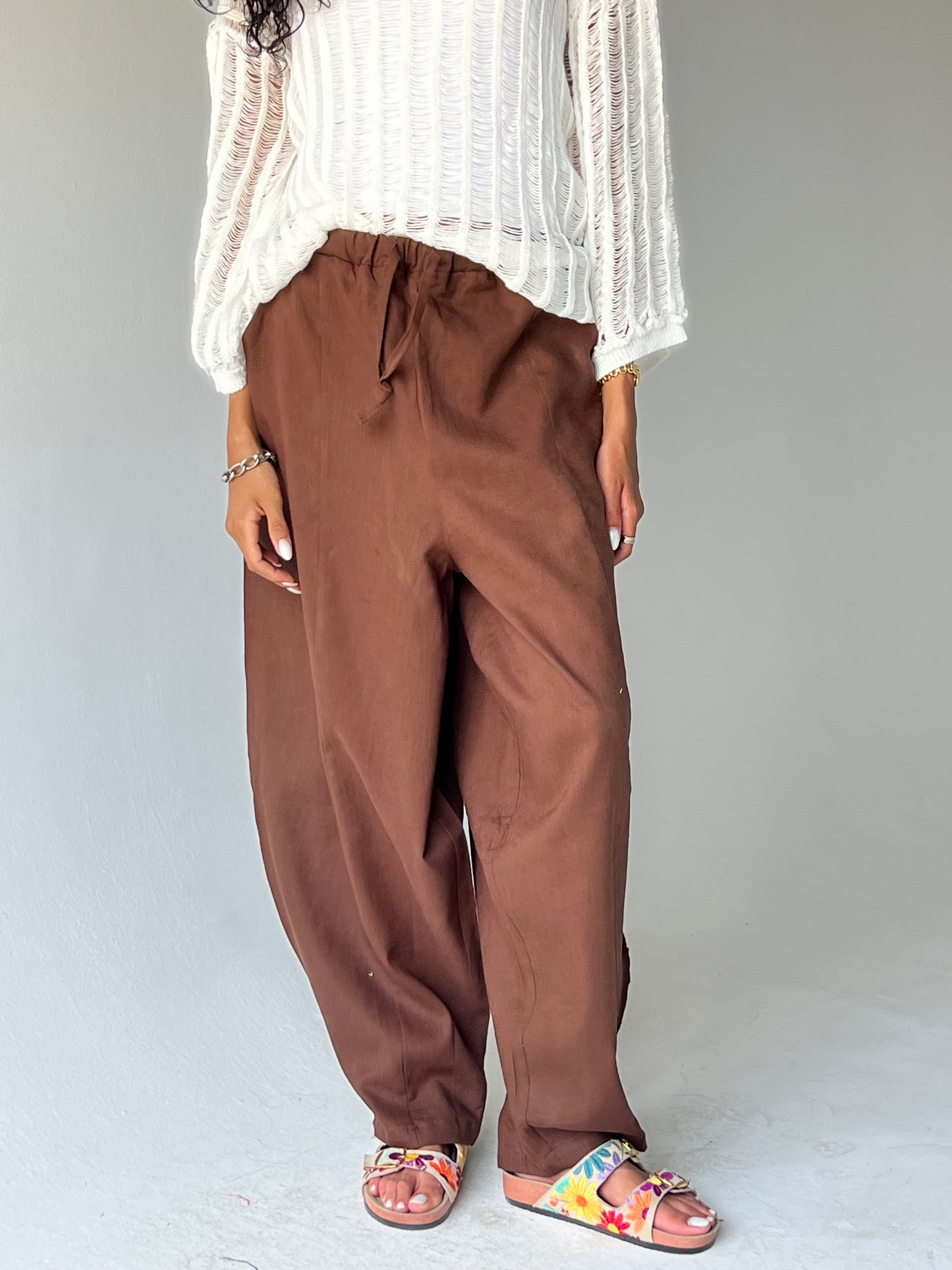 Ballon linen pants-Brown