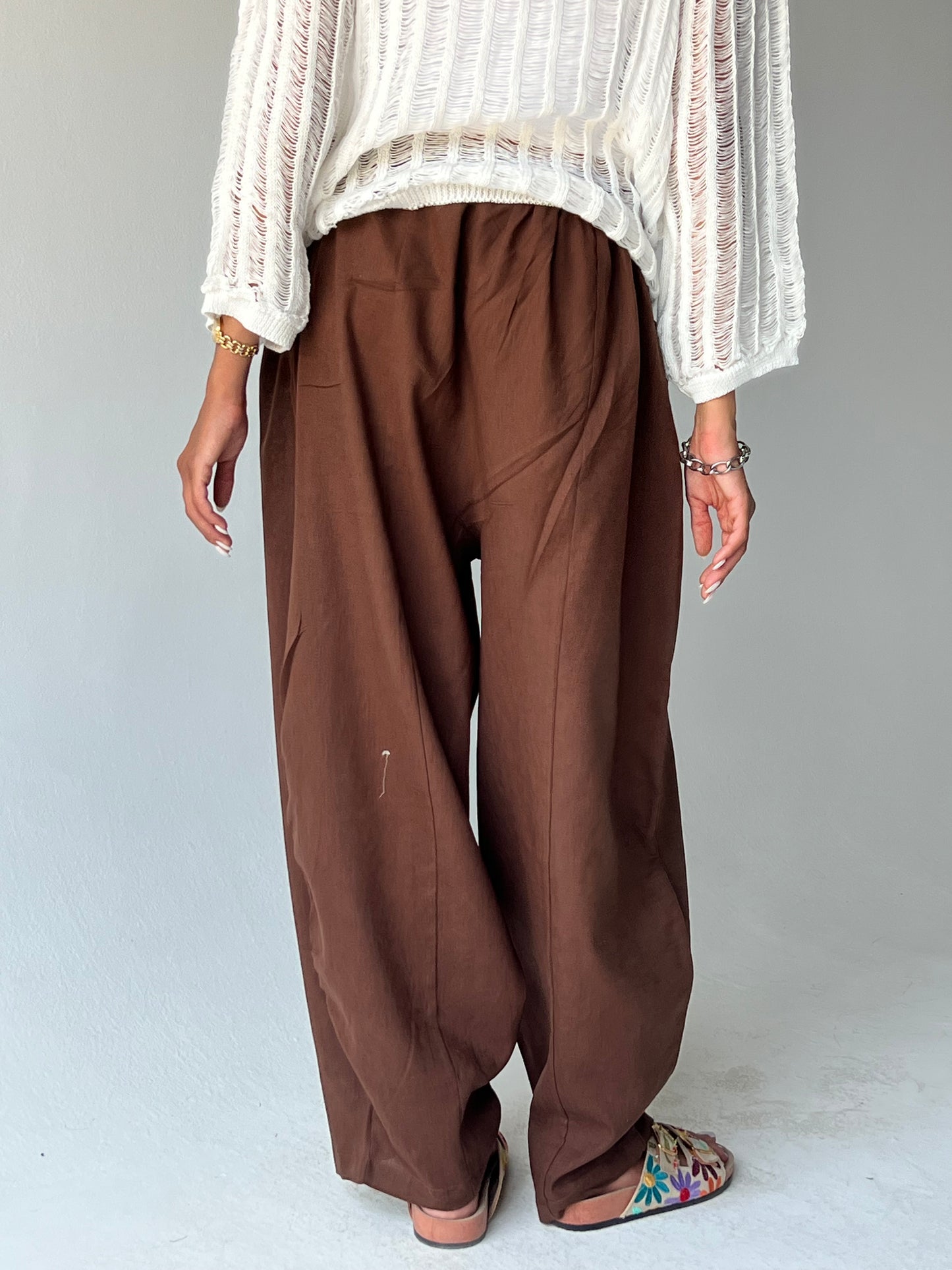 Ballon linen pants-Brown