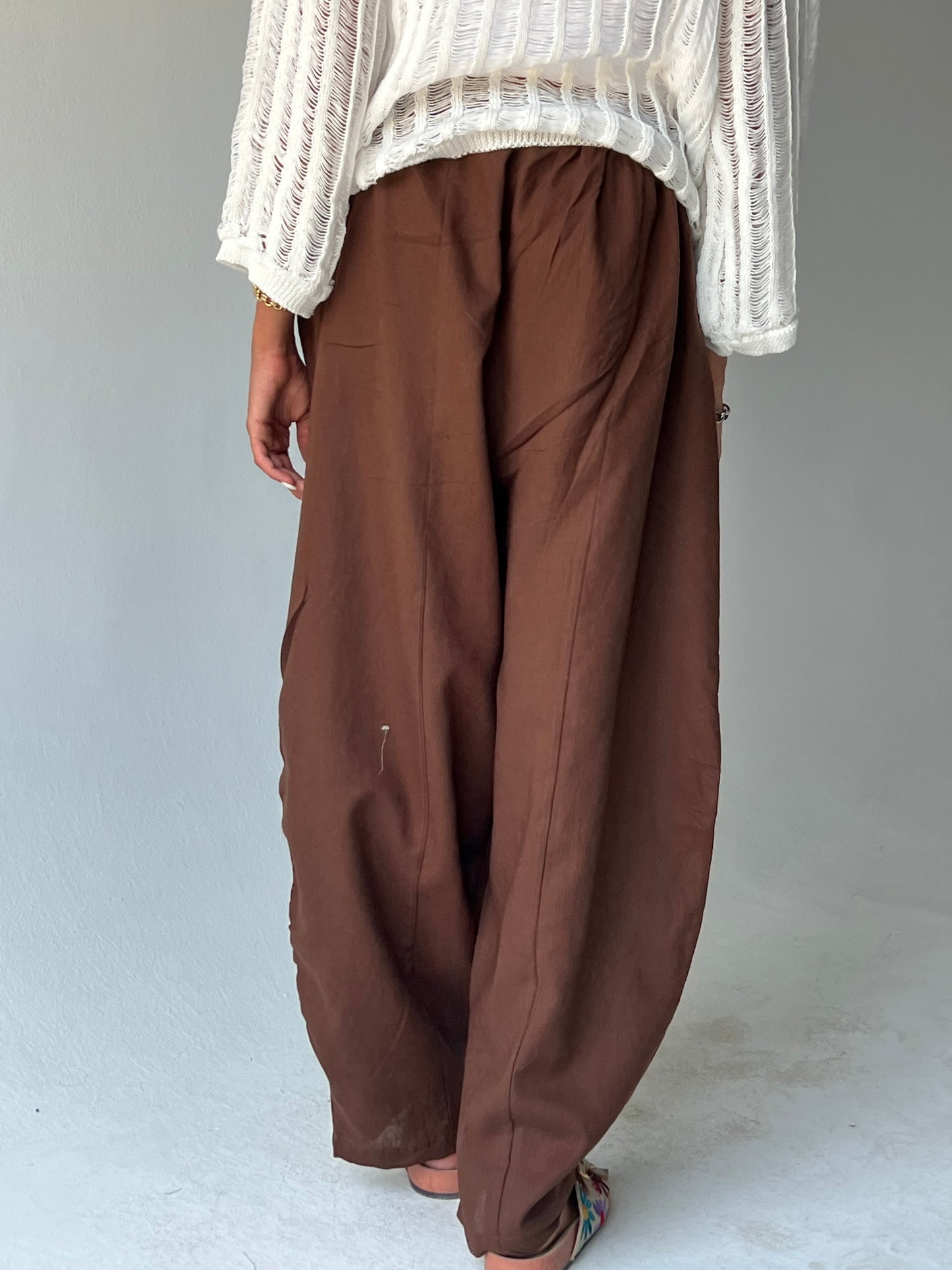Ballon linen pants-Brown