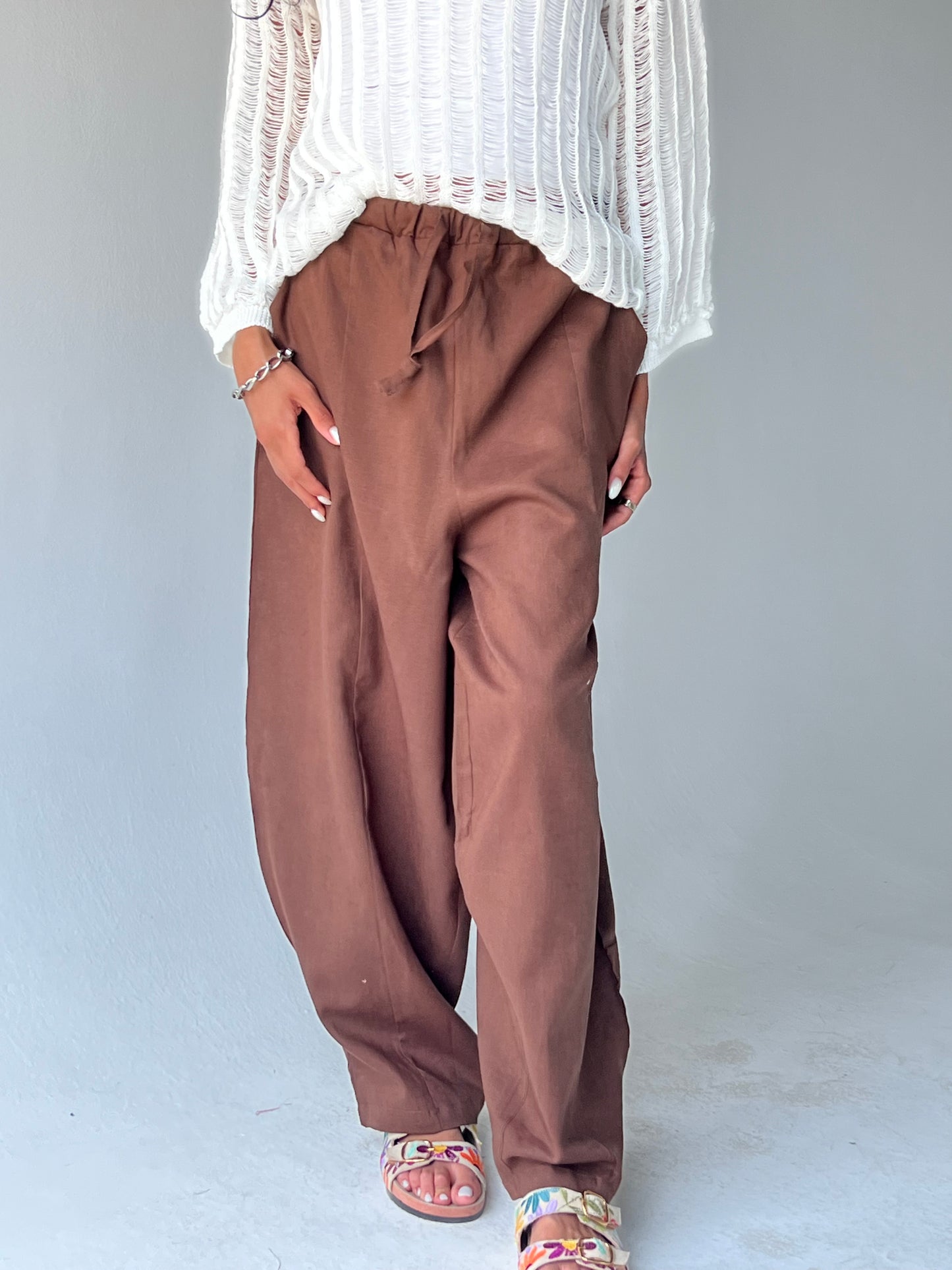 Ballon linen pants-Brown