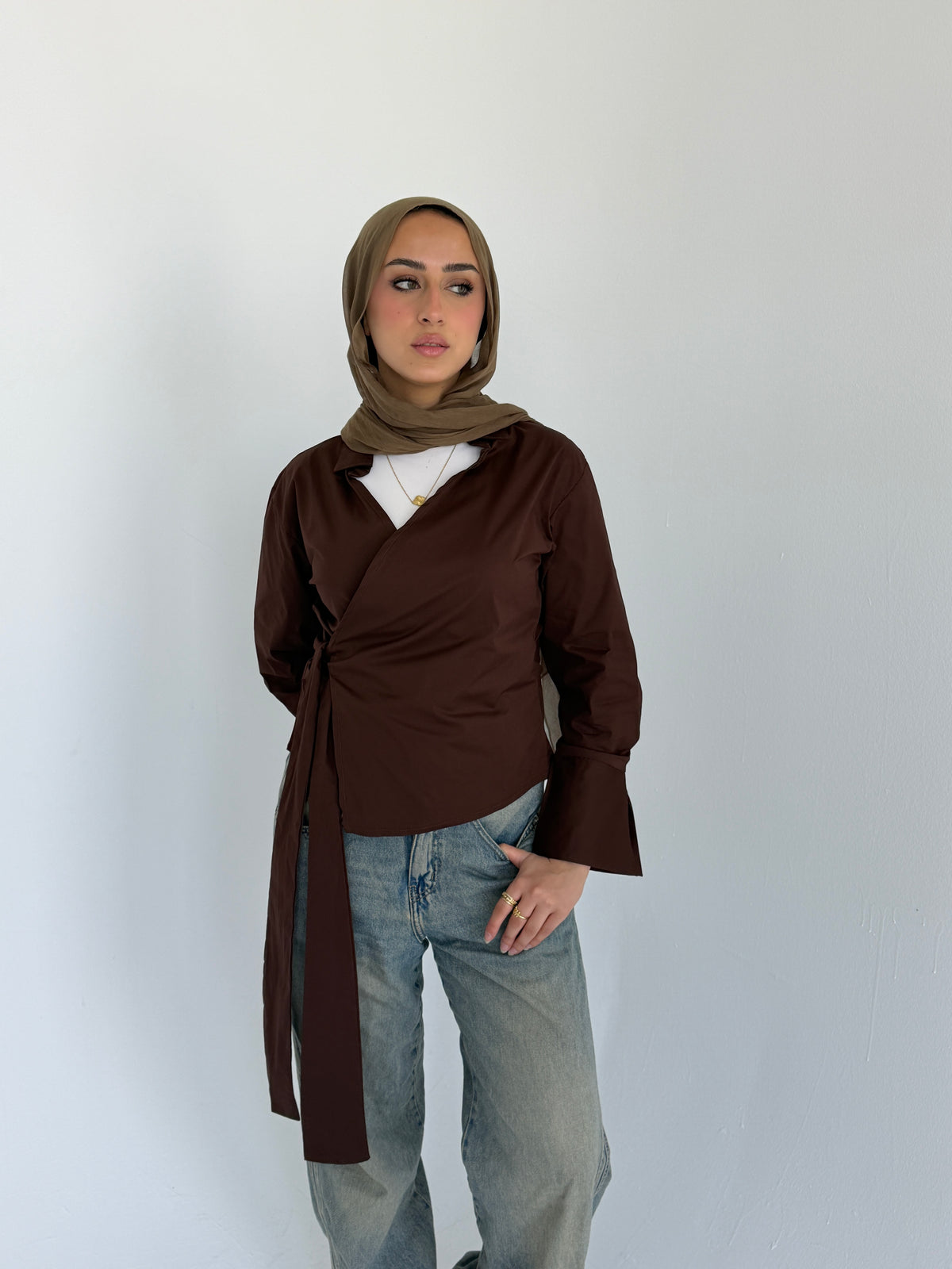 Wrap shirt-brown