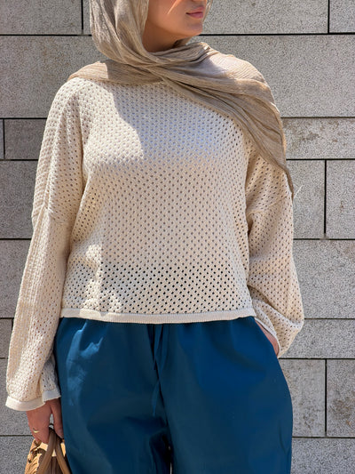 Cropped knit top-beige