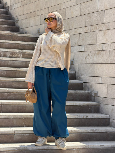 WIDE-LEG TROUSERS-Blue