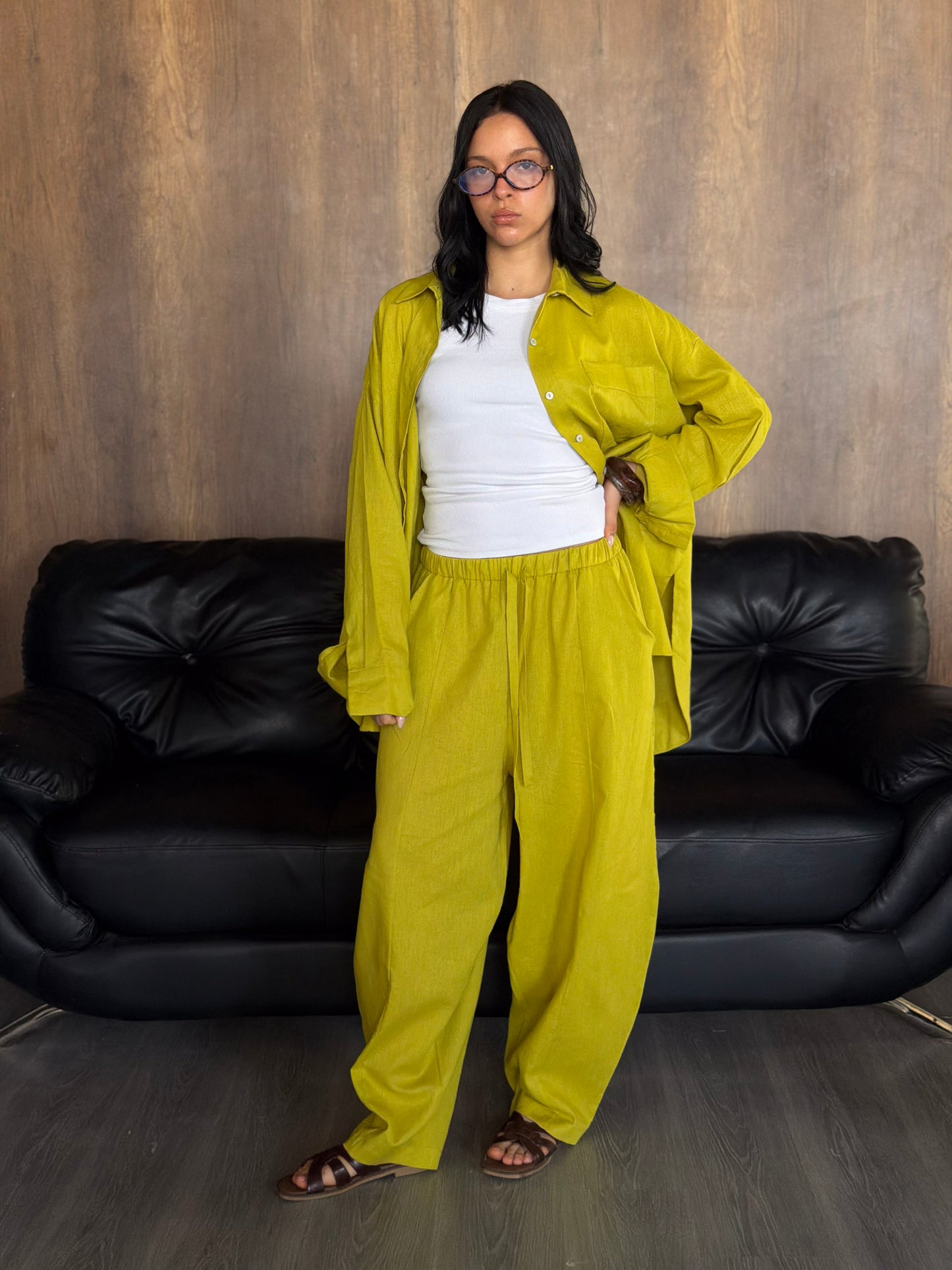Linen set-Lime green