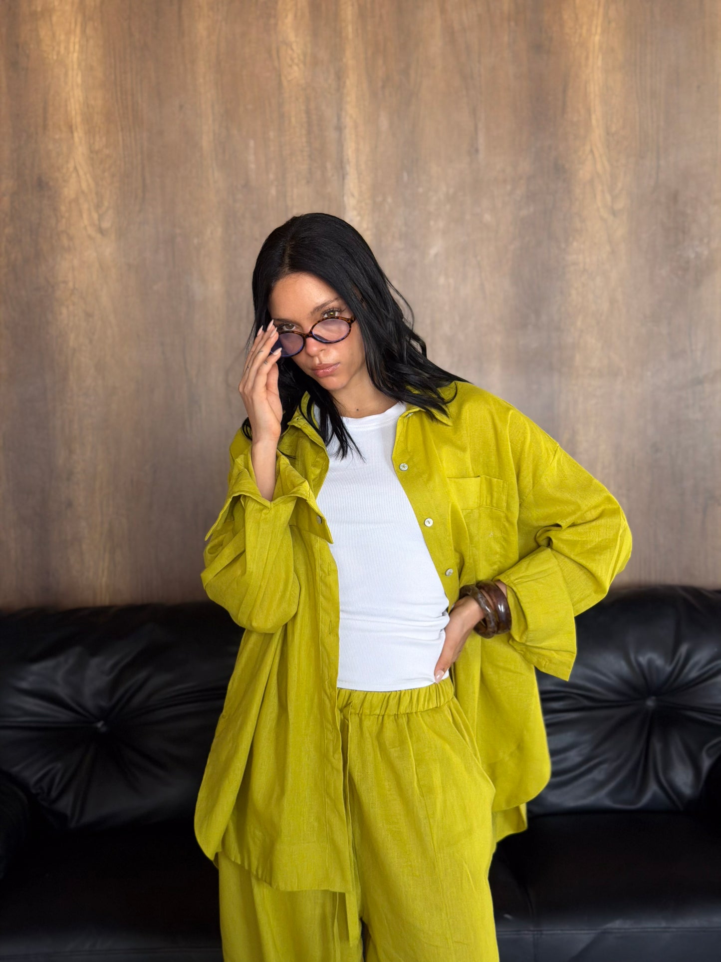 Oversized linen shirt-Lime green
