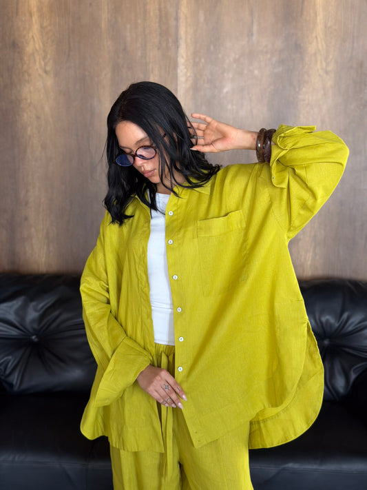 Oversized linen shirt-Lime green