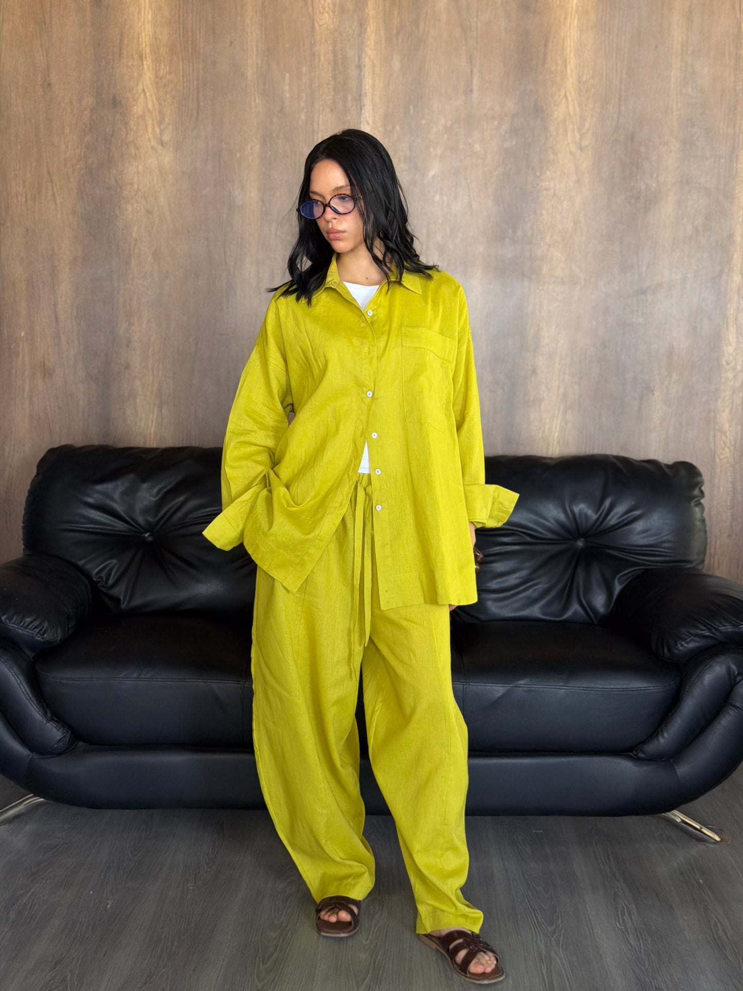 Oversized linen shirt-Lime green