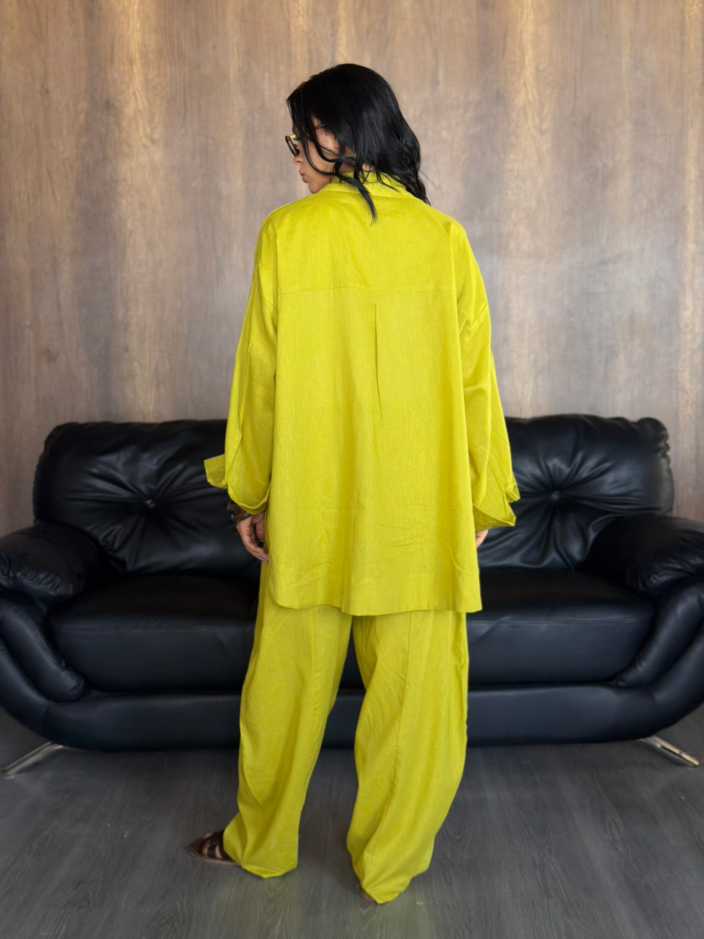 Oversized linen shirt-Lime green