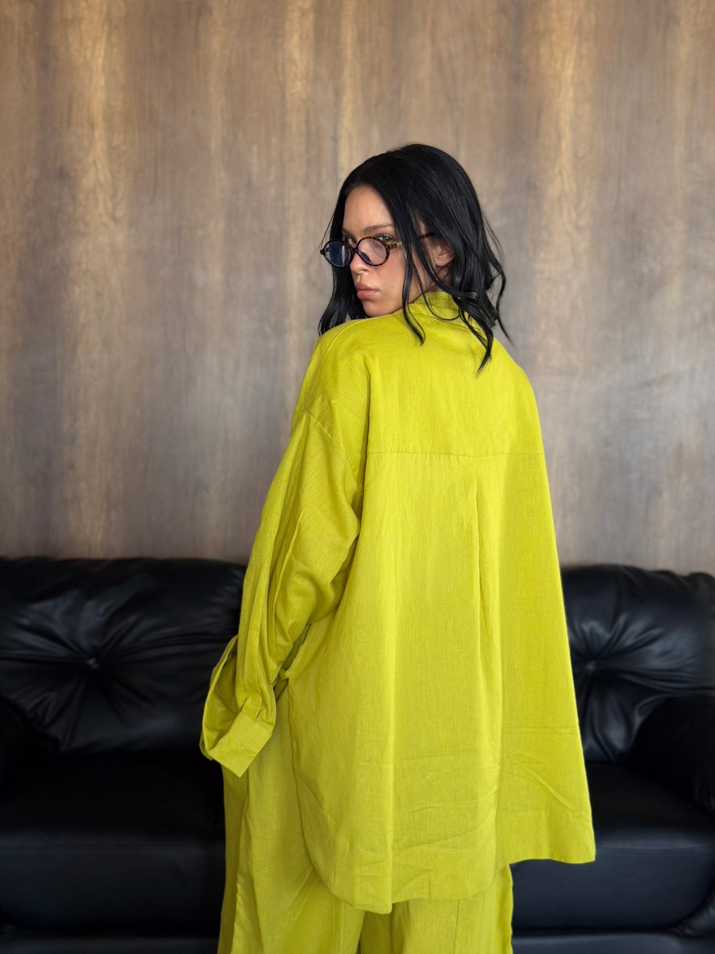 Oversized linen shirt-Lime green