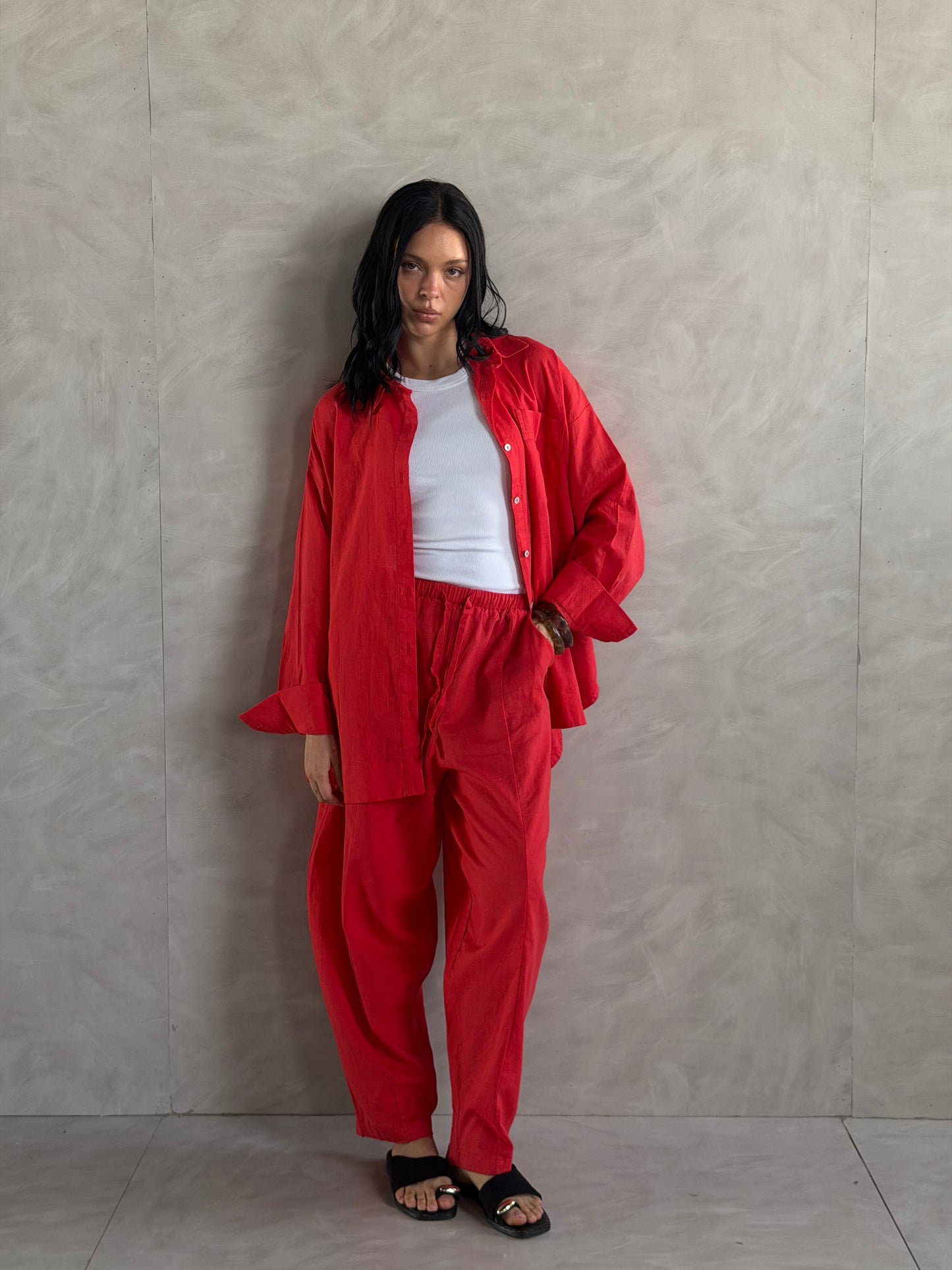 Oversized linen shirt-Red