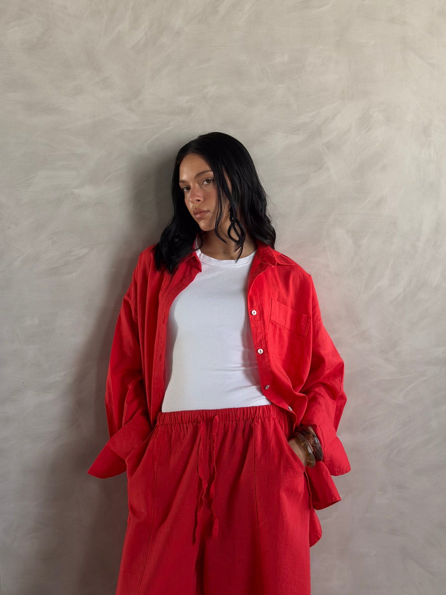 Ballon linen pants-Red
