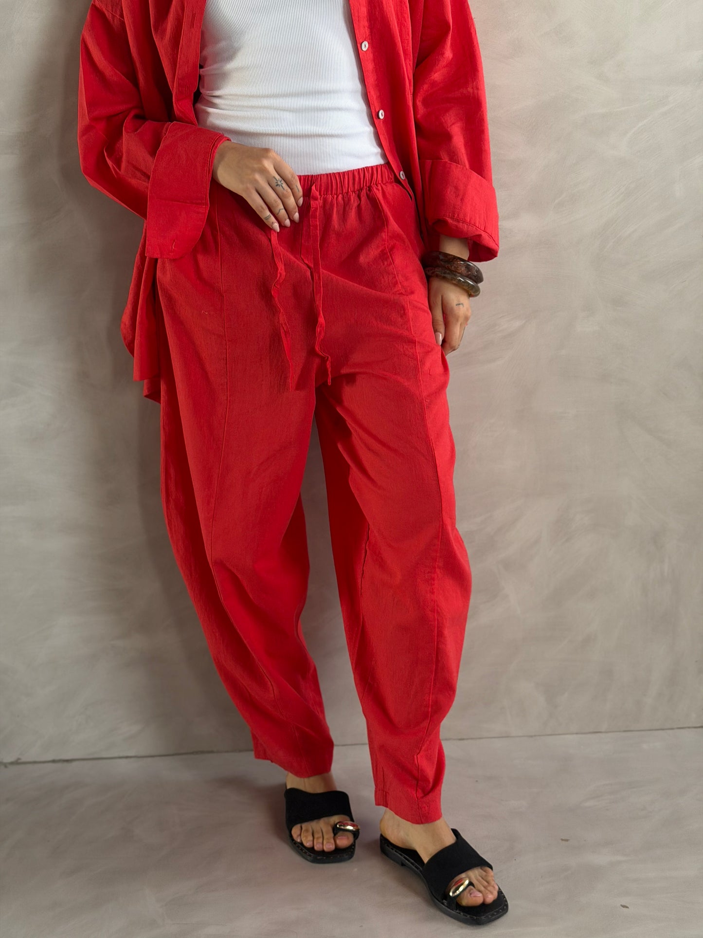 Ballon linen pants-Red