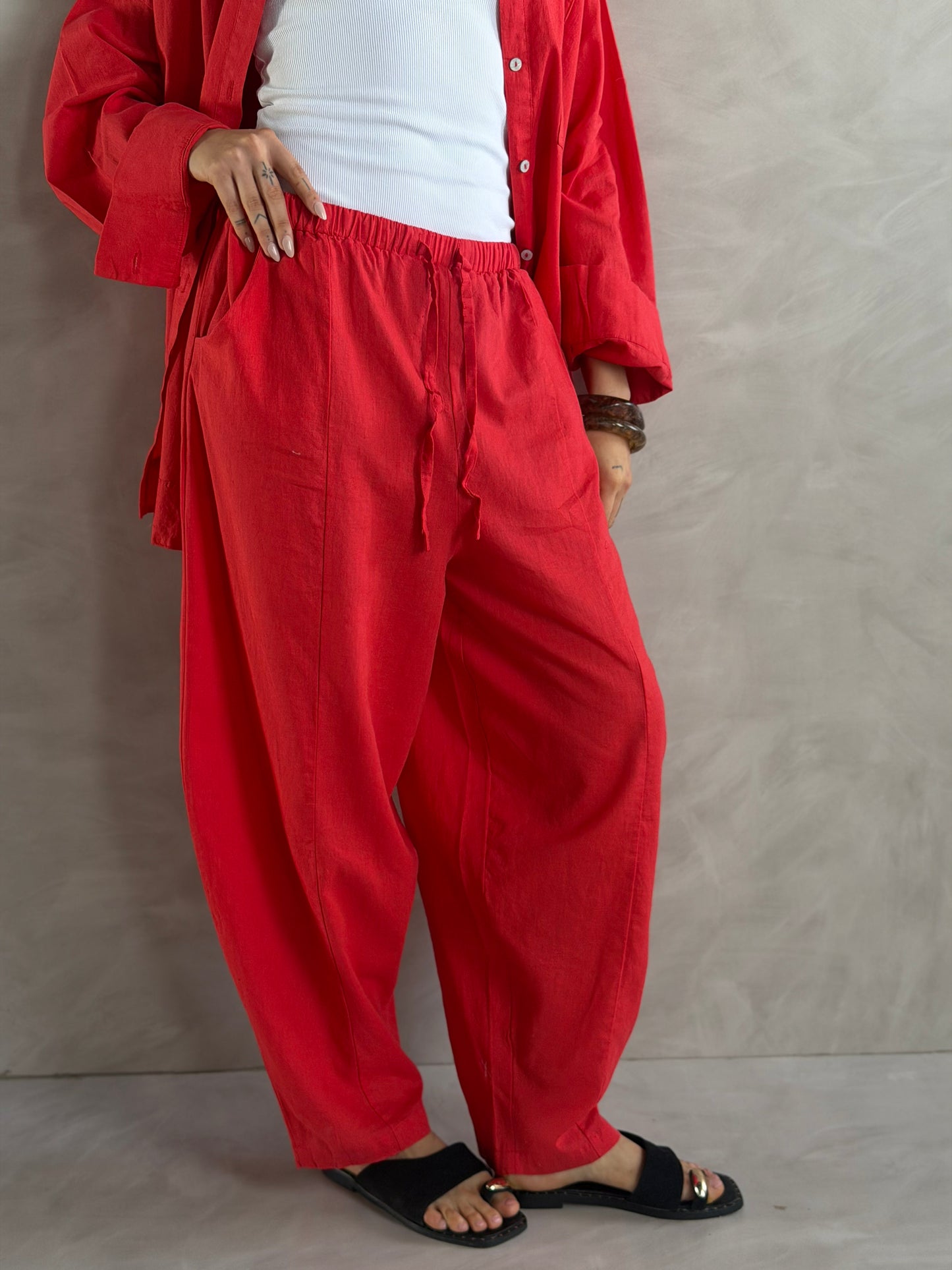 Ballon linen pants-Red