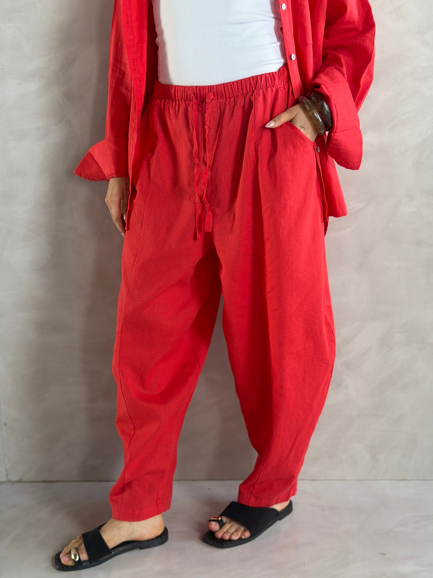 Ballon linen pants-Red
