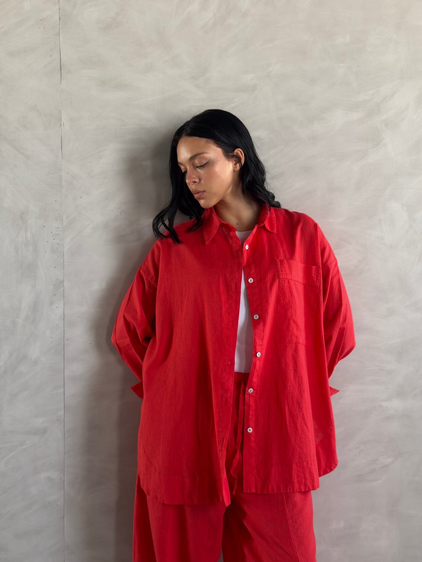 Oversized linen shirt-Red