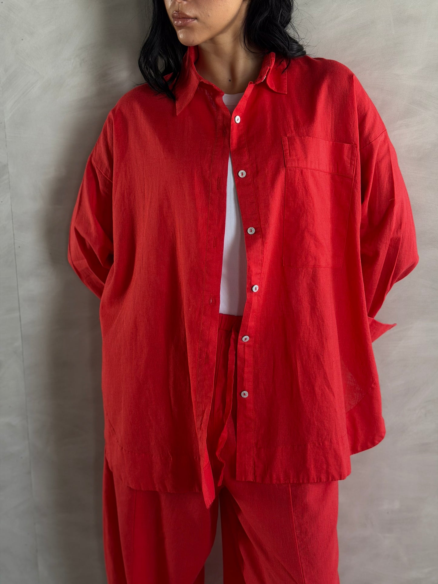 Oversized linen shirt-Red