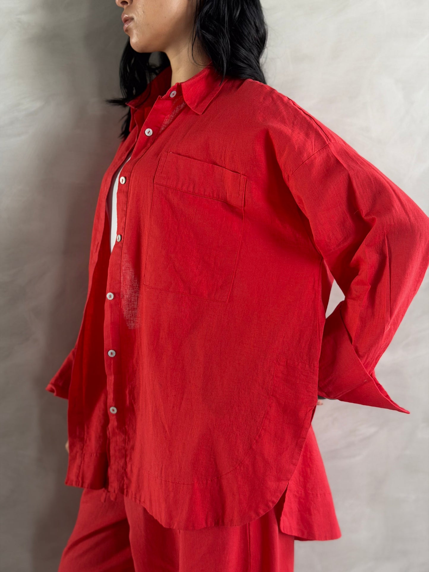 Oversized linen shirt-Red