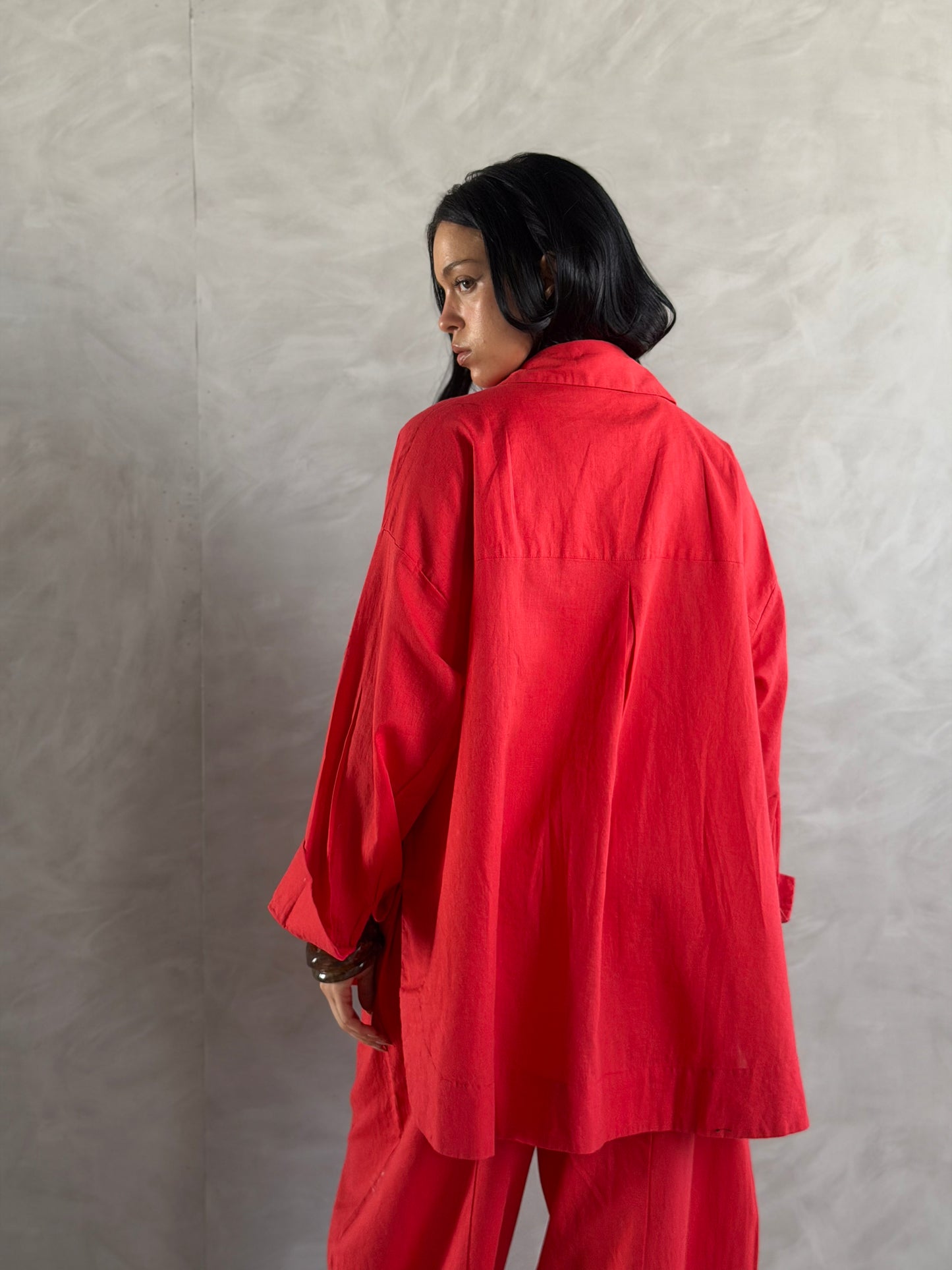 Oversized linen shirt-Red