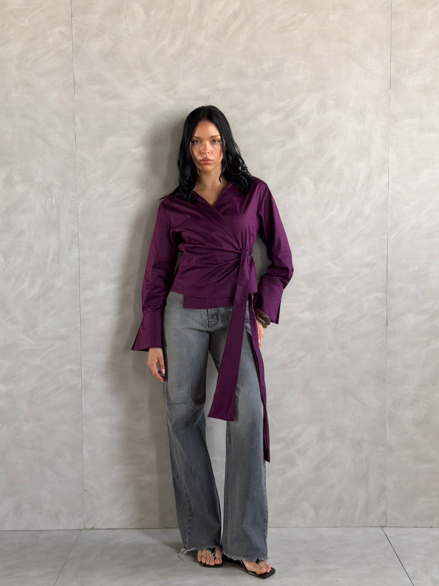 Wrap shirt-Plum