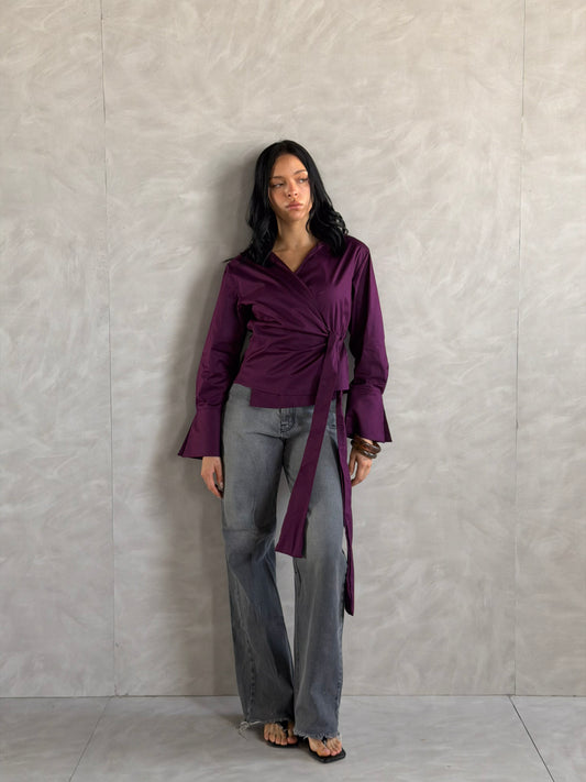 Wrap shirt-Plum